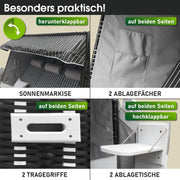 BRAST® Cesta de playa Usedom XXL de 3 plazas para 2-3 personas | 165 cm de ancho | 5 diseños | incluye funda impermeable | respaldo ajustable, cojines para los pies | antracita/gris - a rayas