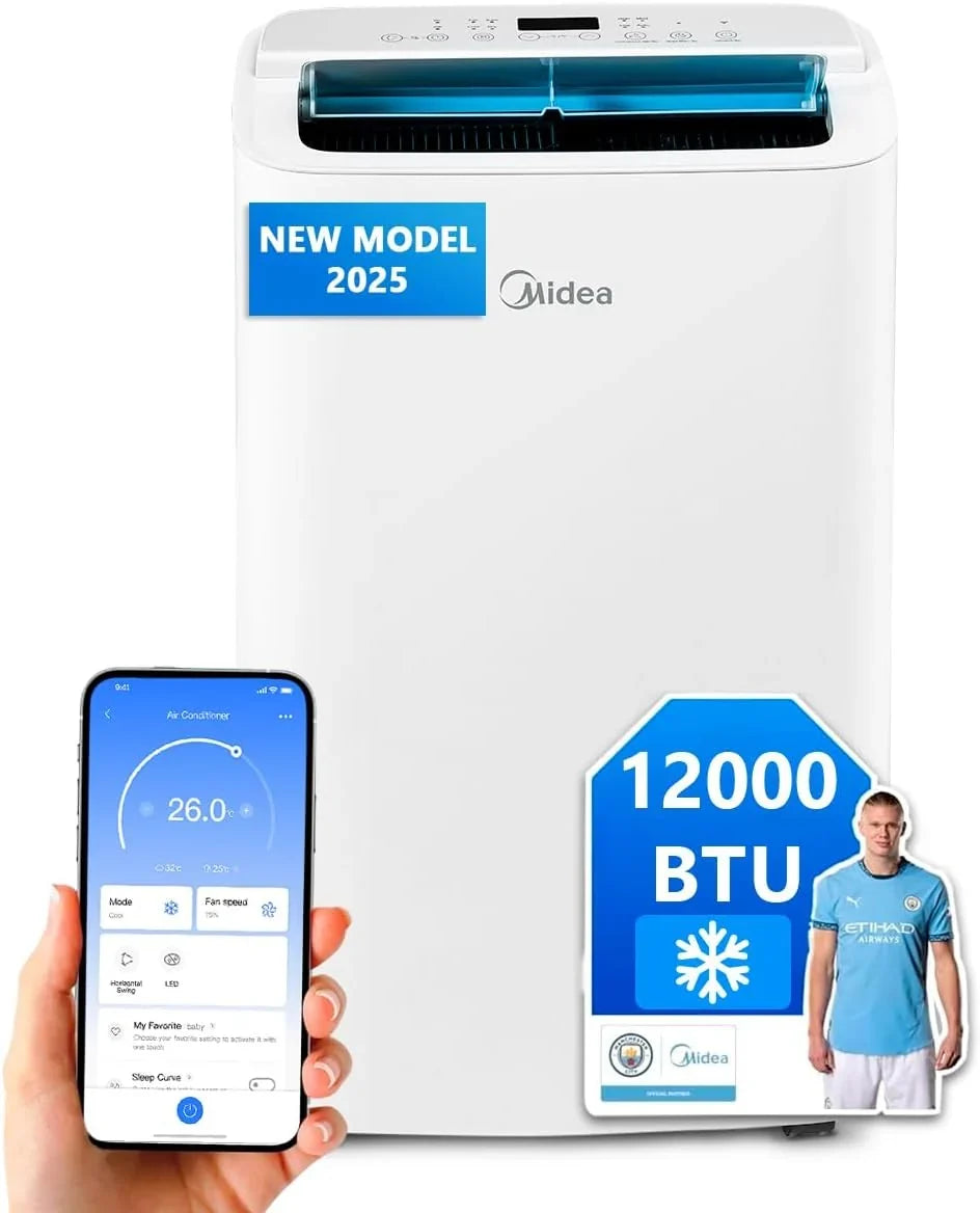Aire Acondicionado Portátil MIDEA Pingüino 3 en 1 | 3000 Frigorías / 12000 BTU | Aire acondicionado silencioso para 43m2 - Deshumidificador, Ventilador, Climatizador 3500 W - 4 modalidades con kit de ventana