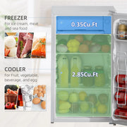 Mininevera con congelador HOMCOM de 3.2 pies cúbicos, refrigerador compacto de una puerta con termostato ajustable para dormitorio