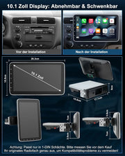 Autorradio 1 DIN con pantalla táctil de 10,1 pulgadas Android 14 2GB 64GB Bluetooth CarPlay Android Auto Navegación Cámara de visión trasera