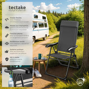 TecTake® Set de 4 sillas plegables de camping, sillón plegable gris, silla de playa ultraligera de aluminio con respaldo reclinable y reposacabezas, ideal para viajes, pesca, festivales, camping, playa, jardín