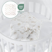 Cuna ovalada evolutiva Waldin, set completo 7 en 1, cuna de barrotes, cama infantil con colchón, cambiador, cuna colecho, madera blanca