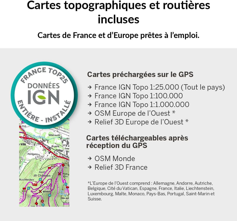 TwoNav Terra (64 GB) + Mapa completo de Francia IGN Top25 instalado, GPS deportivo con pantalla grande de 3,7 pulgadas para montaña, senderismo, BTT, ciclismo