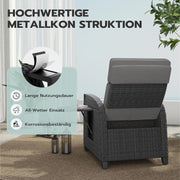 UDPATIO Sillón de ratán para jardín, reclinable, tumbona ajustable a 150°, con respaldo ajustable, fundas y cojines extraíbles, impermeable, para interior y exterior - Gris