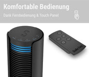 Ventilador de torre Stadler Form Peter, energéticamente eficiente y silencioso con 29 dB(A), con mando a distancia, función de oscilación, 6 velocidades, temporizador de 7 horas, luces LED regulables, adecuado para el dormitorio, negro
