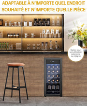 WIE Vinoteca 18 Botellas 53L Refrigerador de Vino 5°C-18°C Enfriamiento por Compresor Puerta de Cristal Panel Táctil LED Interior Nevera de Vino Bar Interior/Exterior