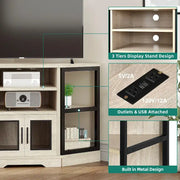 Mueble esquinero para TV estilo rústico, centro de entretenimiento y consola multimedia para televisores de hasta 55 pulgadas con toma de corriente