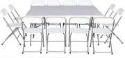 sweeek - Set de 2 mesas de recepción plegables de plástico blanco de 180 cm + 12 sillas auxiliares. Mesa de camping