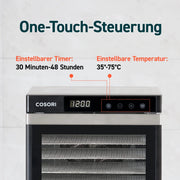 Deshidratador de alimentos CP267-FD 650 W, 6 bandejas de acero inoxidable, 35-75 °C, temporizador de 48 horas, pantalla LED