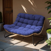Sofá biplaza doble Papasan con cojín, ratán PE para todo tipo de clima y estructura metálica para interior/exterior