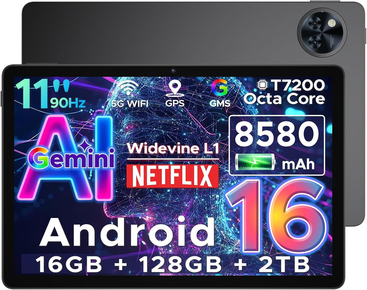 Tableta Android DOOGEE U11 con IA Gemini, 11 pulgadas 90 Hz, 16 GB RAM + 128 GB ROM (2 TB TF), tableta Android Octa-Core, 8580 mAh, cuerpo metálico ultrafino de 7,9 mm, cámara de 13 MP, Widevine L1/Face ID/WiFi 5G
