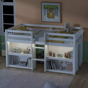 Cama alta infantil individual Whisen de 79.8"L x 43.9"An con estantes de dos niveles y luz LED