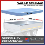 Eduard Lona para remolque de calidad superior - 506 x 220 cm - Dimensiones interiores - Lona azul lacada brillante - Lona plana para remolque de coche - Lona de PVC impermeable con accesorios