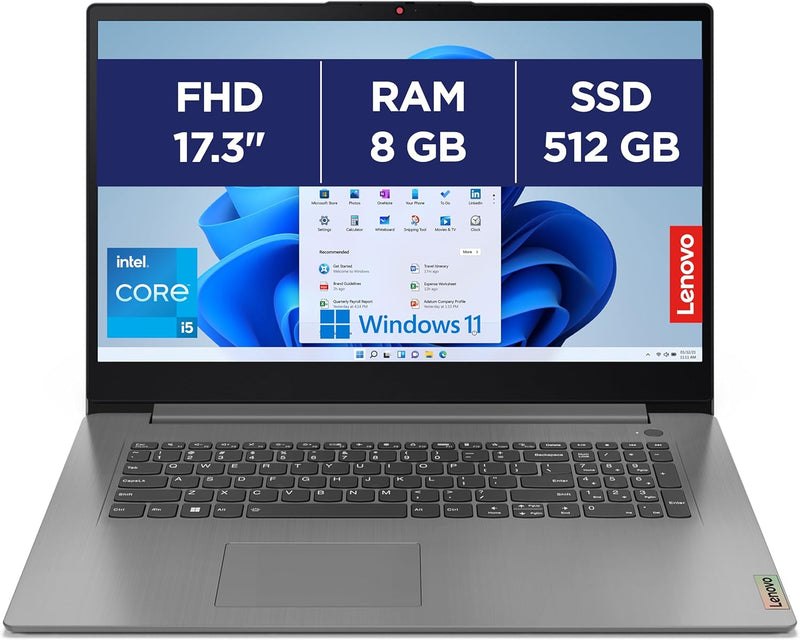 Lenovo IdeaPad 3 17IRU7 - Ordenador portátil 17.3'' FHD (Intel Core i5-1335U, RAM 16GB, SSD 512GB, Intel Iris XE Graphics, Windows 11 Home) Teclado AZERTY francés - Gris
