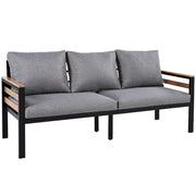 Conjunto de sofá para exterior de 4 piezas para 5 personas con mesa de centro de madera maciza y cojines extraíbles