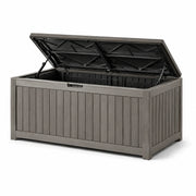 Caja de jardín de plástico 120 cm x 60 cm x 55 cm aspecto madera gris