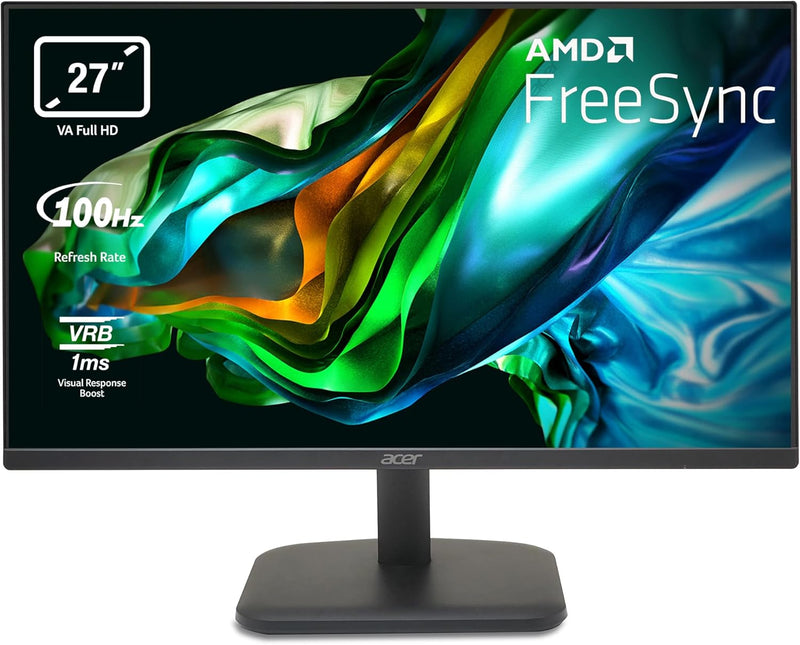 Acer EK271Hbif - Monitor de PC 27" Full HD, 100Hz HDMI/75Hz VGA (1920x1080, 16:9, FreeSync, 1ms VRB, 250 Nits, Comfyview, BlueLightShield, Flicker-Less, 1xVGA/1xHDMI 1.4) Monitor de PC, Color Negro