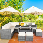 Conjunto de comedor de ratán para patio de 7 piezas Costway, sofá seccional y otomana - Ver detalles