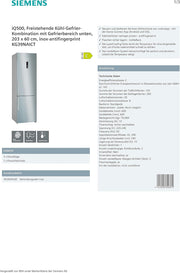 SIEMENS KG39EAICA iQ500 Kühl-Gefrier-Kombination, 201 x 60 cm, 249 L Kühlen + 94 L Gefrieren, LowFrost seltener abtauen, LED-Beleuchtung gleichmige Ausleuchtung, BigBox Platz für groes Gefriergut