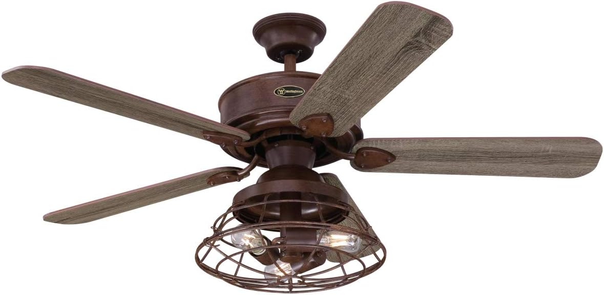 Ventilador de Techo para Interiores Barnett de 122 cm de Westinghouse Lighting 7220540 en Madera Natural, Kit de Iluminación LED Regulable con Pantalla de Jaula, Control Remoto Incluido