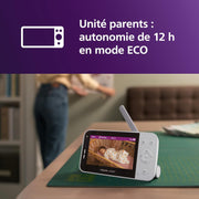 Monitor de bebé Philips AVENT con vídeo conectado por Wi-Fi, cámara HD de alta calidad, visión nocturna por infrarrojos, detección de llanto, audio bidireccional, 12 horas de autonomía en modo eco, SCD951/26