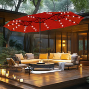 Sombrilla de mercado para exteriores de doble cara MAISON ARTS de 15 pies, rectangular, con manivela, luces LED solares y base incluida