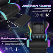 Silla gaming LED Devoko – Silla de oficina ergonómica con función de masaje y reposapiés telescópico, respaldo ajustable (90-135°), para gamers de hasta 150 kg, diseño que cuida la vista, negro