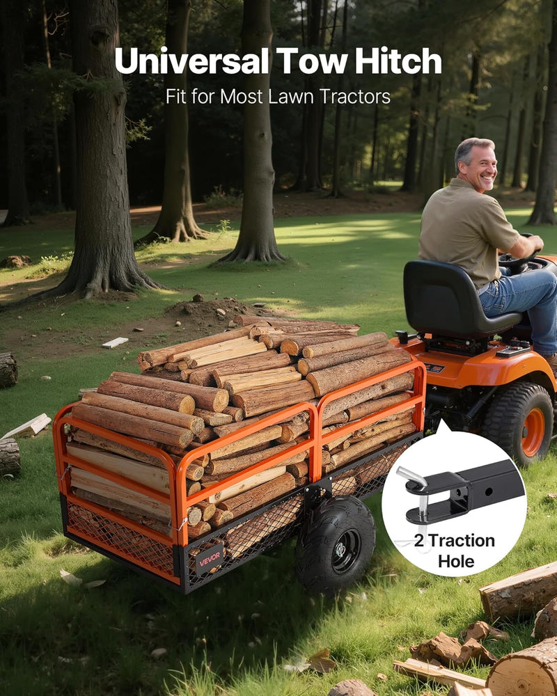 VEVOR Remolque Basculante, 623 L, Remolque de Jardín para Tractor Cortacésped de Acero, Capacidad de Carga 725,75 kg, con Neumáticos de 40,64 cm, Carrito de Transporte para ATV, UTV