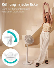 Ventilador de pie silencioso Duux Whisper 2 - Motor CC eficiente con 26 velocidades - Ventilador de altura regulable (73-95 cm) - Oscilación horizontal y vertical - Blanco