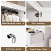 Armario ropero COZONY con 3 cajones y 2 puertas, clóset de madera moderno para dormitorio, armario de pie resistente de color blanco