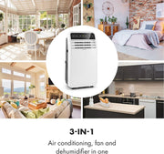 Aire acondicionado portátil Klarstein con manguera de escape, unidad 4 en 1 con ventilador, deshumidificador y modo nocturno, aire acondicionado pequeño y portátil para el hogar y la oficina, bajo consumo, 9000 BTU