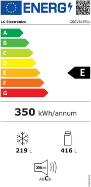 Frigorífico Side by Side LG GSGV81PYLL, Clase E, 635 L, Instaview, frigorífico con congelador, dispensador de hielo, hielo picado y agua, Total NoFrost, compresor Smart Inverter, Wi-Fi