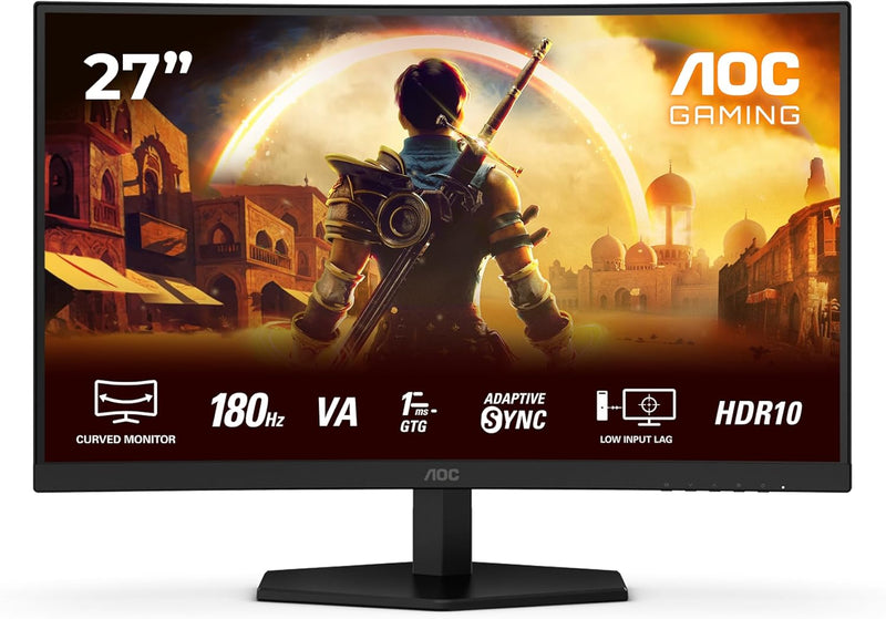AOC Gaming C27G42E - Monitor curvo Full HD de 27 pulgadas, 180 Hz, 0,5 ms, FreeSync Premium (1920x1080, 1x HDMI 2.0, 1x DisplayPort 1.4) Negro