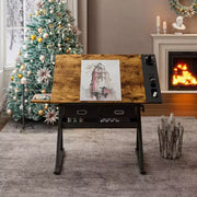 Mesa de dibujo de altura ajustable con taburete, escritorio inclinable de 0-75° con 2 cajones de almacenamiento, estación de trabajo para artistas para pintar, manualidades, escribir y dibujar