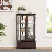 Vitrina de cristal iluminada con estantes ajustables: elegante vitrina de 2 puertas con cajón integrado, incluye bombilla