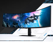 Monitor Samsung Odyssey G9 49'' 240Hz, 1ms, panel VA curvo 1000R, resolución DWQHD: 5120x1440, 2500:1, AMD FreeSync Premium Pro, Auto Source Switch+, HDR1000 y HDR10, soporte ajustable, DisplayPort