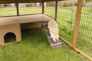 Parque exterior Kerbl con protección contra fugas (distancia entre barrotes de 2,5 cm, recinto cubierto, con techo de plástico, incluye caseta para animales pequeños + plataforma de observación) 81708