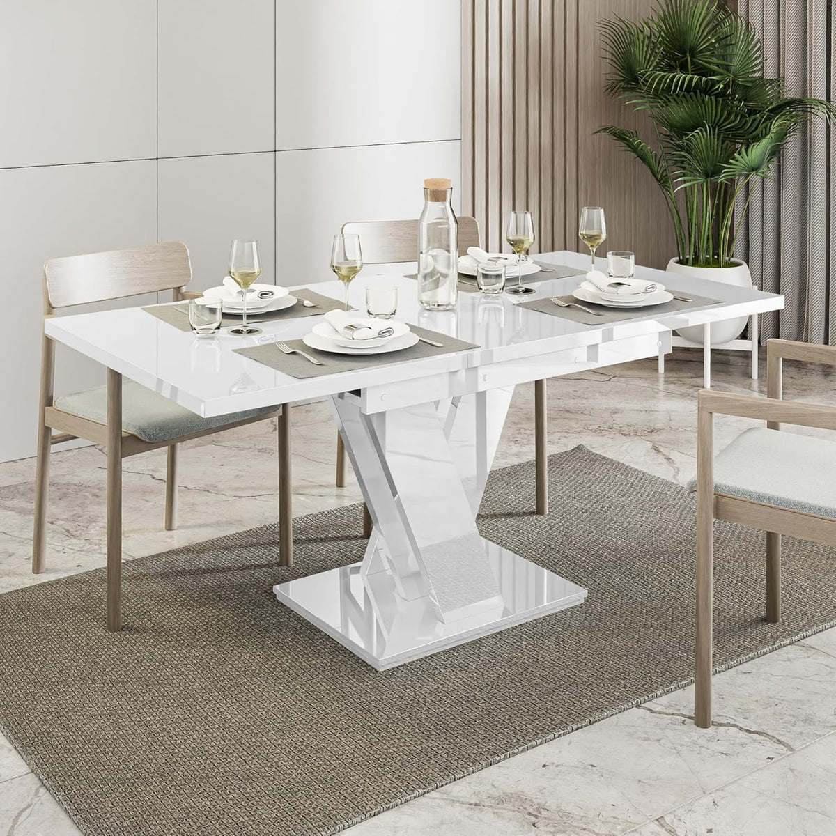 Malvi - Mesa de comedor extensible a 160 cm - 120x80x75 cm - Moderna - Mesa de cena - Mesa de comedor - Mesa para comedor, sala de estar - Mesa extensible - Blanco alto brillo