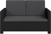 STEELSØN Elnath Sofá de jardín de 2 plazas – Salón de jardín de ratán negro/antracita – Cama lounge para balcón/jardín/terraza – sofá pequeño que ahorra espacio – Set de sofá para exteriores con cojines – muebles de balcón resistentes a la intemperie