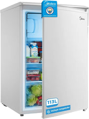 Nevera pequeña Midea 113L con congelador - Mini frigorífico para habitación/caravana/camping - Minibar de bajo consumo - Frigorífico bajo encimera silencioso 39dB + congelador -16º/-24º