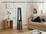 Ventilador de torre sin aspas Fakir TVL 100 - Motor CC, 12 velocidades de ventilación, 30 dB(A), oscilación de 60°, temporizador de 12h, pantalla táctil LED, mando a distancia, antracita
