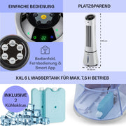 Klarstein 4 en 1: Enfriador de aire inteligente, ventilador, humidificador e ionizador I Depósito de agua de 6 L, oscilación, 30 W, 210 m³/h, temporizador I Aire acondicionado sin tubo de escape, aire acondicionado portátil, negro-oro rosa