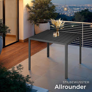 tectake® Mesa de jardín, mesa de comedor exterior, mesa de balcón con aspecto de madera, mesa de terraza con marco de aluminio, muebles de jardín resistentes a la intemperie, 90x90x74,5 cm, mesa para jardín, salón, conjunto de asientos - negro