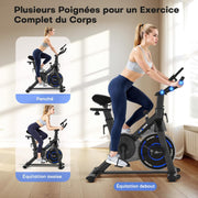 Bicicleta estática, CHAOKE Bicicleta estática silenciosa con resistencia magnética ajustable, bicicleta de ejercicio para interiores con aplicación y pantalla LCD, para entrenamiento cardiovascular, capacidad 150 kg