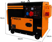 Generador diésel silencioso trifásico, grupo electrógeno para emergencias, obras de construcción y cortes de energía, 400 V, 6,5 kVA, 16,5 h de uso continuo, ATS integrado [llaves de arranque y embudo INCLUIDOS]
