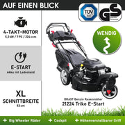 Cortacésped de gasolina BRAST® Trike con tracción | 5,2kW (7CV) | 53cm de ancho de corte | muchos modelos | TÜV | motor OHV de 4 tiempos | 30-80mm de altura de corte | 60L de saco de recogida | carcasa de acero | velocidad