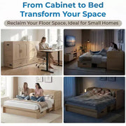 Cama Murphy convertible tamaño queen Mjkone con colchón, carga USB y cajones de almacenamiento