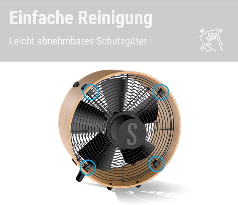 Ventilador Stadler Form Otto, de bambú, con 3 velocidades, ideal para el verano y apto para dormitorios, salas de estar y oficinas, fácil limpieza, 50 vatios