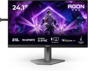 Monitor de juego AOC AG246FK6 de 24 pulgadas FHD, 610 Hz, TN Esports, 0,5 ms GtG, Adaptive Sync, HDR400, altura ajustable, compatible con G-Sync (1920 x 1080, 2 puertos HDMI 2.1, DP 1 puerto USB 1.4) negro/gris