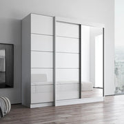Armario de 2 puertas con espejo, frente de cristal, para 2 personas (Gris / Negro / Blanco)